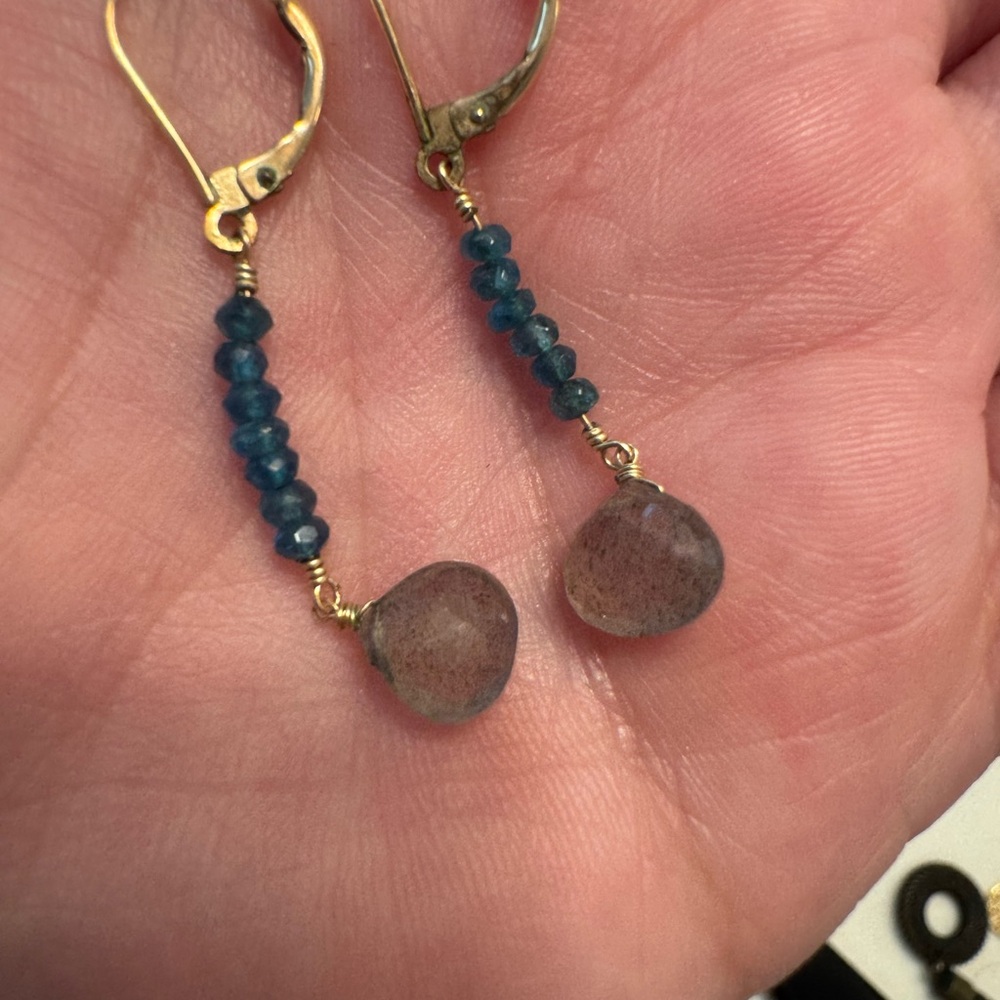 Anthropologie Gold and Blue Bohemian Earrings - Picture 2 of 2